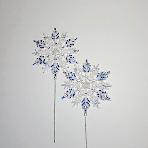 White Snowflake Picks HANDMADE w BLUE accent confetti and glitter christmas - Picture 2 of 7